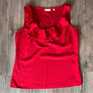 New York And Company Women’s Tank Sleeveless Work Blouse Top Red Ruffle Button M